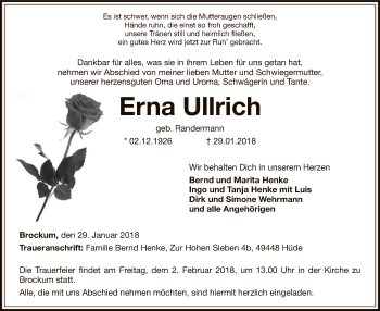 Traueranzeige von Erna Ullrich von SYK