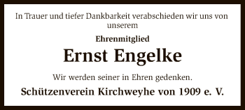 Traueranzeige von Ernst Engelke von SYK