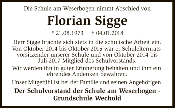 Traueranzeige von Florian Sigge von SYK