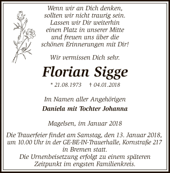 Traueranzeige von Florian Sigge von SYK