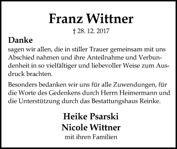 Traueranzeige von Franz Wittner von SYK
