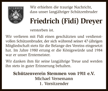 Traueranzeige von Friedrich Dreyer von SYK