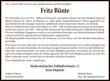 Traueranzeige von Fritz Bünte von SYK