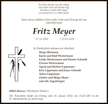 Traueranzeige von Fritz Meyer von SYK