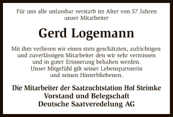 Traueranzeige von Gerd Logemann von SYK