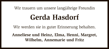 Traueranzeige von Gerda Hasdorf von SYK