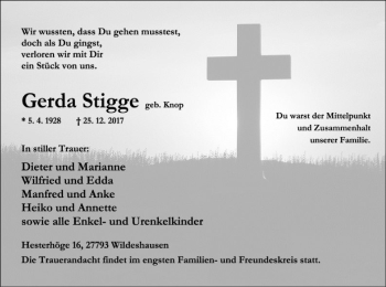 Traueranzeige von Gerda Stigge von SYK