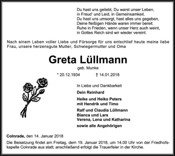 Traueranzeige von Greta Lüllmann von SYK