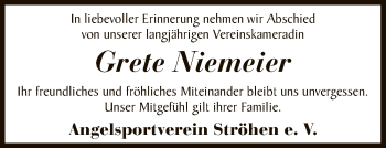 Traueranzeige von Grete Niemeier von SYK