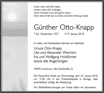 Traueranzeige von Günther Otto-Knapp von SYK