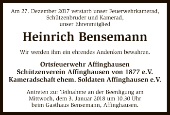 Traueranzeige von Heinrich Bensemann von SYK