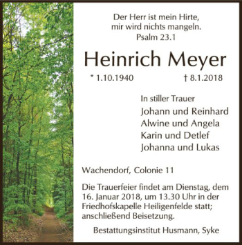 Traueranzeige von Heinrich Meyer von SYK