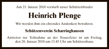 Traueranzeige von Heinrich Plenge von SYK