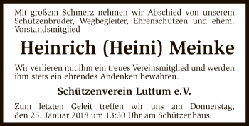 Traueranzeige von Heinrich Heini Meinke von SYK