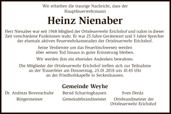 Traueranzeige von Heinz Nienaber von SYK