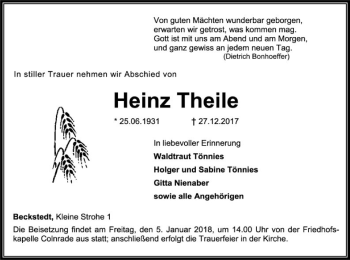 Traueranzeige von Heinz Theile von SYK