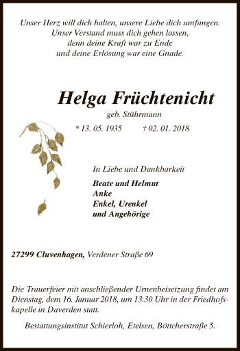 Traueranzeige von Helga Früchtenicht von SYK