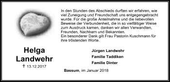 Traueranzeige von Helga Landwehr von SYK