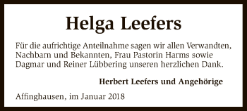 Traueranzeige von Helga Leefers von SYK