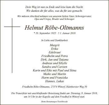 Traueranzeige von Helmut Röbe-Oltmanns von SYK