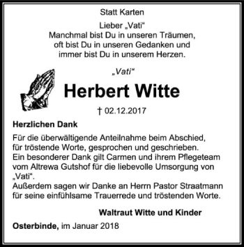 Traueranzeige von Herbert Witte von SYK