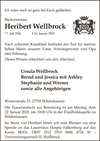 Traueranzeige von Heribert Wellbrock von SYK