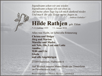 Traueranzeige von Hilde Rathjen von SYK