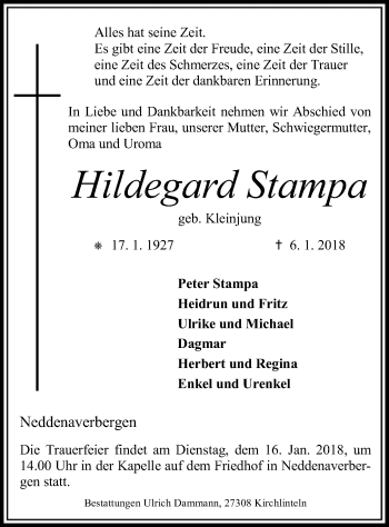 Traueranzeige von Hildegard Stampa von SYK