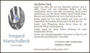 Traueranzeige von Irmgard Marschalleck von SYK