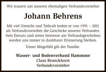 Traueranzeige von Johann Behrens von SYK