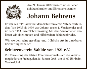 Traueranzeige von Johann Behrens von SYK