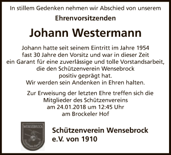 Traueranzeige von Johann Westermann von SYK