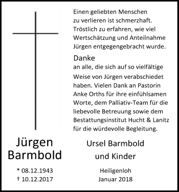 Traueranzeige von Jürgen Barmbold von SYK