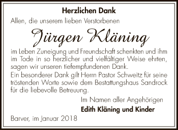 Traueranzeige von Jürgen Kläning von SYK