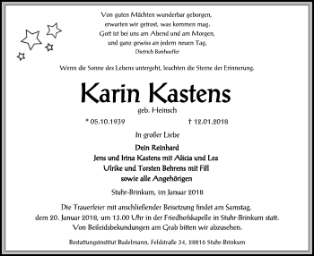 Traueranzeige von Karin Kastens von SYK