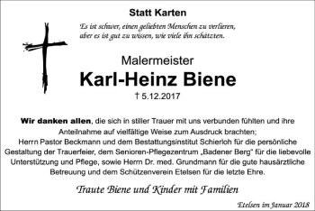 Traueranzeige von Karl-Heinz Biene von SYK