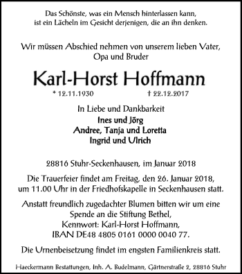 Traueranzeige von Karl-Horst Hoffmann von SYK