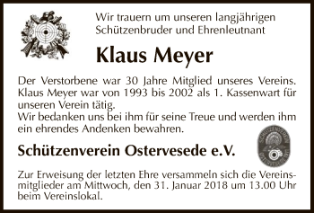 Traueranzeige von Klaus Meyer von SYK