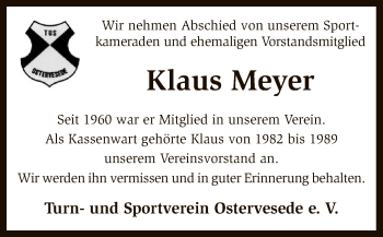 Traueranzeige von Klaus Meyer von SYK