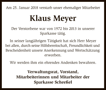 Traueranzeige von Klaus Meyer von SYK