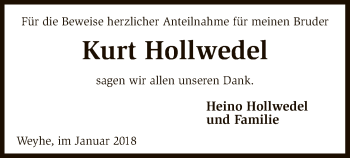 Traueranzeige von Kurt Hollwedel von SYK