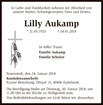 Traueranzeige von Lilly Aukamp von SYK