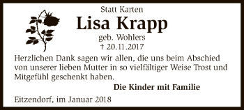 Traueranzeige von Lisa Krapp von SYK