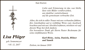 Traueranzeige von Lisa Plöger von SYK