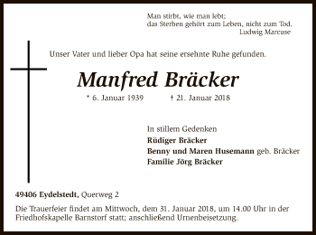 Traueranzeige von Manfred Bräcker von SYK