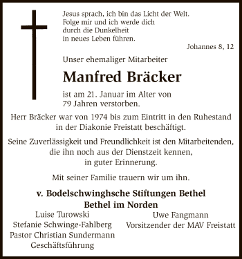 Traueranzeige von Manfred Bräcker von SYK