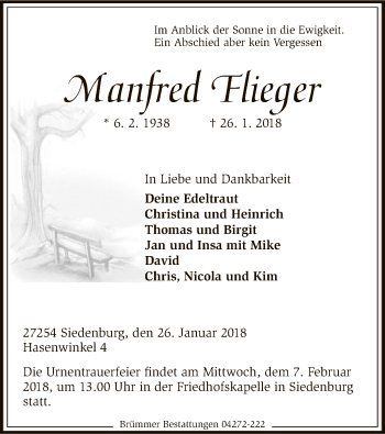 Traueranzeige von Manfred Flieger von SYK