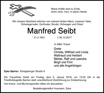 Traueranzeige von Manfred Seibt von SYK