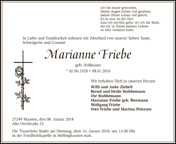 Traueranzeige von Marianne Friebe von SYK