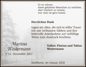 Traueranzeige von Martina Westermann von SYK